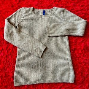 Gold glitter brand “FALLS CREEK” form fitting sweater.